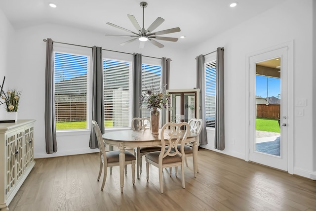 1827 Woodtrace Blvd, Pinehurst, TX 77362 - dining space featuring a ceiling fan, light wood finished floors, recessed lighting, and baseboards