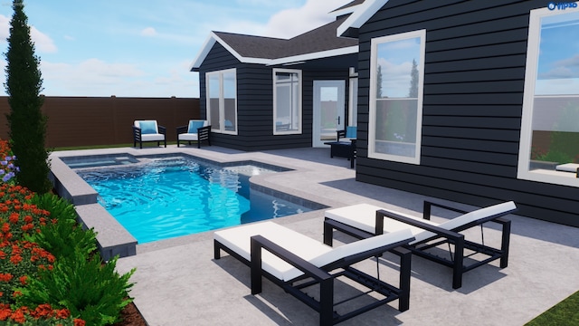 1827 Chantilly Ln, Houston, TX 77018 - view of swimming pool with a fenced backyard, a patio area, and a pool with connected hot tub