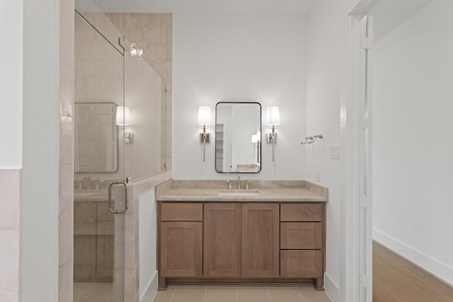 1827 Chantilly Ln, Houston, TX 77018 - bathroom with a shower stall, vanity, and baseboards