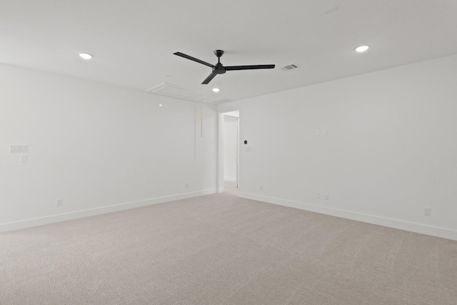 1827 Chantilly Ln, Houston, TX 77018 - unfurnished room featuring attic access, a ceiling fan, recessed lighting, light colored carpet, and baseboards