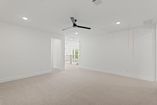 1827 Chantilly Ln, Houston, TX 77018 - spare room featuring attic access, a ceiling fan, recessed lighting, light colored carpet, and baseboards