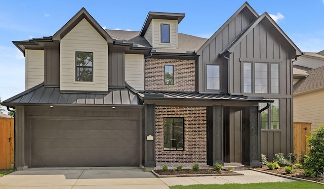 1827 Chantilly Ln, Houston, TX 77018 - view of front of home featuring brick siding, driveway, an attached garage, and board and batten siding