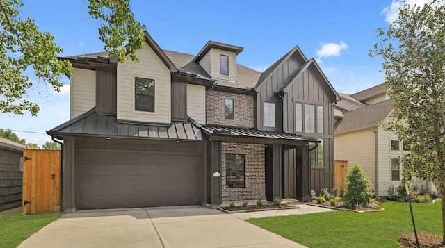 1827 Chantilly Ln, Houston, TX 77018 - view of front of house featuring board and batten siding, driveway, brick siding, and an attached garage
