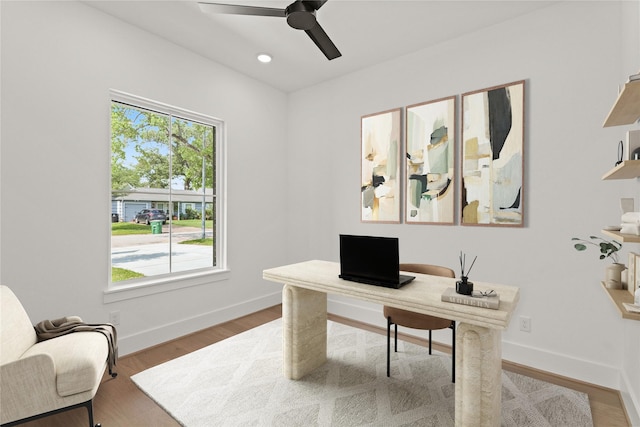 1827 Chantilly Ln, Houston, TX 77018 - office space featuring ceiling fan, wood finished floors, baseboards, and recessed lighting