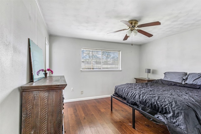 7730 Wickersham Pl, Beaumont, TX 77706 - bedroom featuring wood-type flooring, baseboards, ornamental molding, and a ceiling fan
