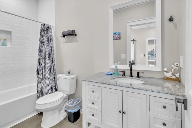1079 Cedar Ln, Gilchrist, TX 77617 - full bath with toilet, vanity, and shower / bathtub combination with curtain