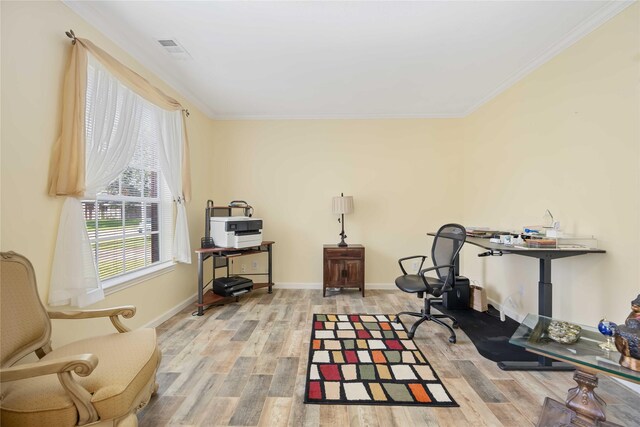 17906 Camden Oaks Ln, Richmond, TX 77407 - office with wood finished floors, ornamental molding, and baseboards