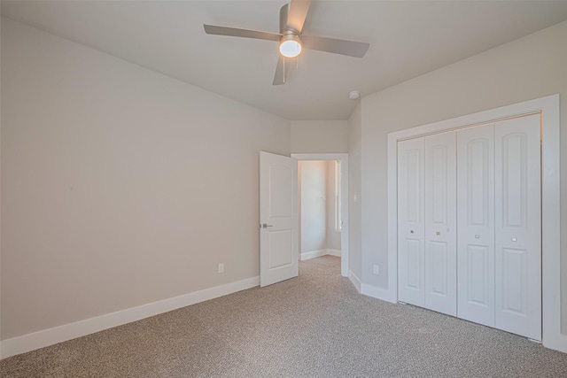 7207 Force St, Houston, TX 77020 - unfurnished bedroom featuring carpet flooring, baseboards, a closet, and ceiling fan