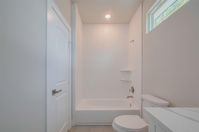 7207 Force St, Houston, TX 77020 - full bathroom with toilet, shower / washtub combination, tile patterned flooring, recessed lighting, and vanity
