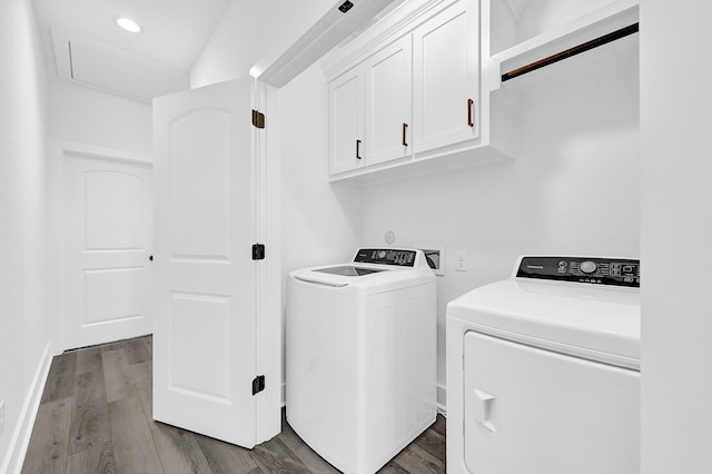 116 York St, South Houston, TX 77587 - clothes washing area featuring cabinet space, separate washer and dryer, dark wood-style flooring, and recessed lighting