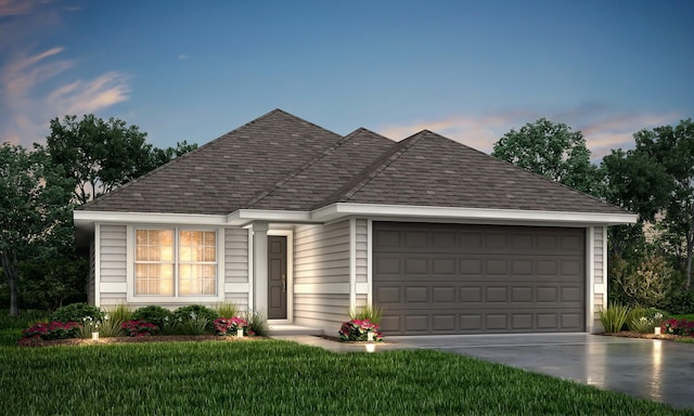 5207 James Michael Dr, Rosharon, TX 77583 - view of front of home featuring an attached garage, concrete driveway, a shingled roof, and a yard