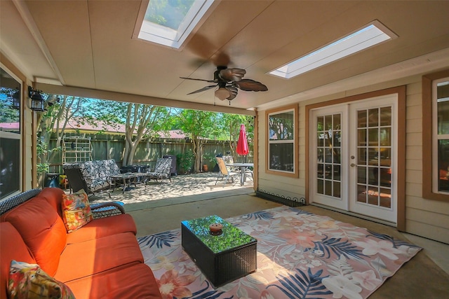2810 Cottonwood Dr, Katy, TX 77493 - view of patio / terrace featuring fence, outdoor lounge area, a ceiling fan, and french doors