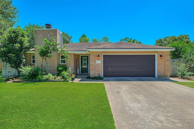 2810 Cottonwood Dr, Katy, TX 77493 - ranch-style house with concrete driveway, a garage, and a chimney