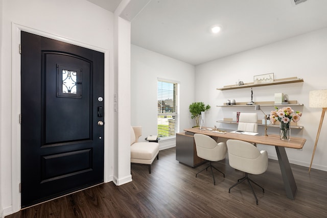6223 Milbridge Creek Ln, Katy, TX 77493 - home office with dark wood-type flooring and baseboards