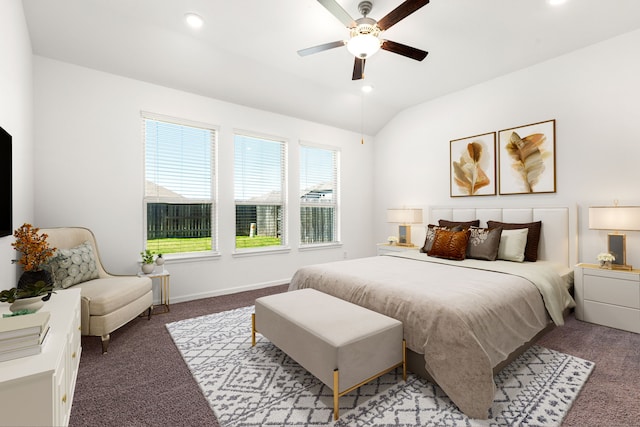 6223 Milbridge Creek Ln, Katy, TX 77493 - carpeted bedroom featuring lofted ceiling, recessed lighting, baseboards, and ceiling fan