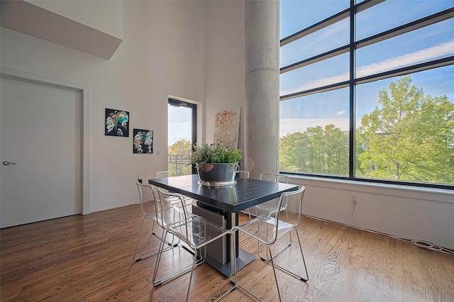 5005 Hidalgo St Unit 410, Houston, TX 77056 - dining room featuring healthy amount of natural light, wood finished floors, and a towering ceiling
