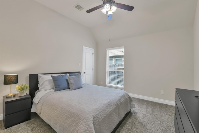16819 Big Reed Dr, Humble, TX 77346 - carpeted bedroom with baseboards, lofted ceiling, and ceiling fan