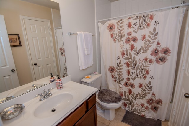20018 Rene Creek Ct, Spring, TX 77388 - full bathroom featuring toilet, tile patterned flooring, vanity, and a shower with curtain