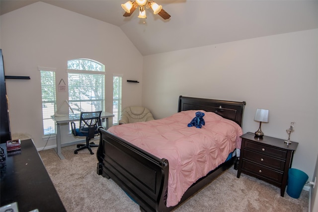 20018 Rene Creek Ct, Spring, TX 77388 - bedroom with light carpet, lofted ceiling, and ceiling fan