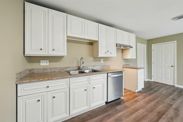 3615 Seabrook St, Houston, TX 77021 - kitchen featuring a sink, dishwasher, white cabinetry, and dark wood-style floors
