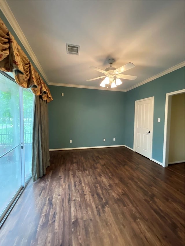 10611 Crystal Cove Dr, Magnolia, TX 77354 - empty room featuring wood finished floors, ornamental molding, ceiling fan, and baseboards