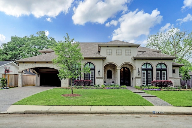 6206 Terwilliger Way, Houston, TX 77057 - mediterranean / spanish house with a garage, driveway, a shingled roof, and stucco siding