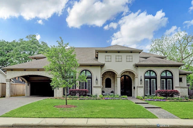 6206 Terwilliger Way, Houston, TX 77057 - mediterranean / spanish-style house with a garage, a shingled roof, driveway, and stucco siding
