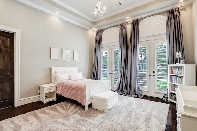 6206 Terwilliger Way, Houston, TX 77057 - bedroom with french doors, access to exterior, crown molding, multiple windows, and recessed lighting