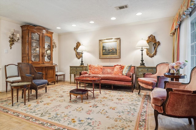 495 N Post Oak Ln, Houston, TX 77024 - living area featuring crown molding, recessed lighting, and baseboards