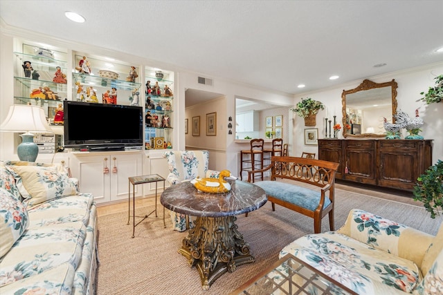 495 N Post Oak Ln, Houston, TX 77024 - living room with ornamental molding and recessed lighting