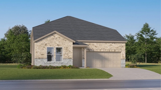 499 Shoreview Dr, Conroe, TX 77303 - view of front of house with a garage, concrete driveway, a front yard, and brick siding