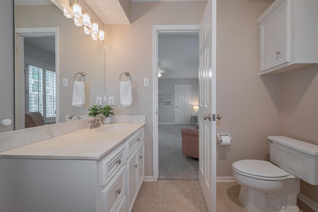 12438 Piping Rock Dr, Houston, TX 77077 - ensuite bathroom featuring vanity, tile patterned flooring, toilet, and baseboards