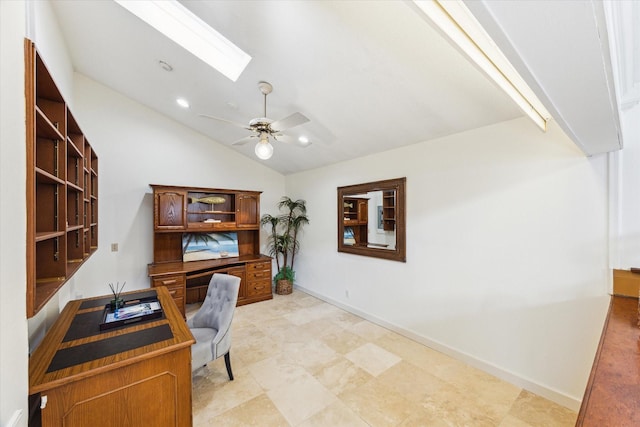 2414 Baycrest Dr, Houston, TX 77058 - home office with a skylight, a ceiling fan, and lofted ceiling