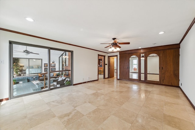 2414 Baycrest Dr, Houston, TX 77058 - spare room featuring a ceiling fan, baseboards, ornamental molding, and recessed lighting