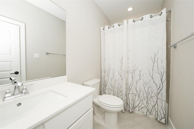 413 Stratus View Ct, Katy, TX 77493 - full bath with tile patterned flooring, toilet, a shower with shower curtain, and vanity