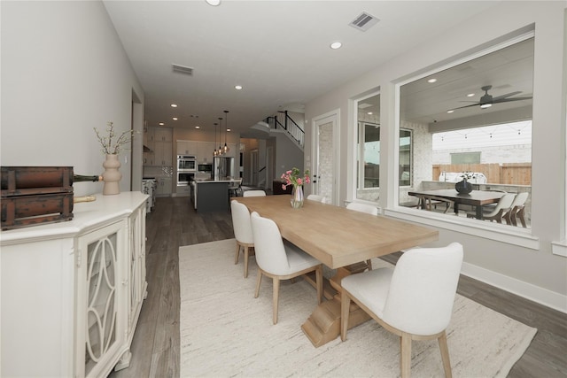 413 Stratus View Ct, Katy, TX 77493 - dining area featuring recessed lighting, dark wood-type flooring, and ceiling fan