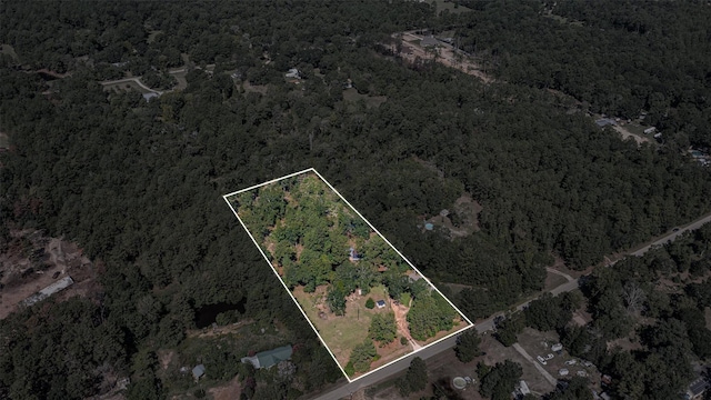 7477 Hidden Acres Dr, Cleveland, TX 77328 - aerial overview of property's location with a forest and property boundaries highlighted