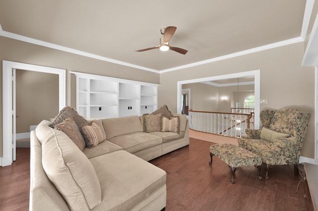 11774 Quail Creek Dr, Houston, TX 77070 - living area with a ceiling fan, wood finished floors, and ornamental molding