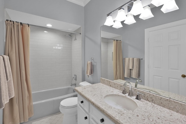 11774 Quail Creek Dr, Houston, TX 77070 - bathroom with toilet, shower / tub combo, vanity, a skylight, and tile patterned flooring