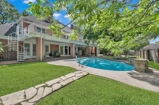 11774 Quail Creek Dr, Houston, TX 77070 - view of swimming pool featuring a patio, stairs, and french doors