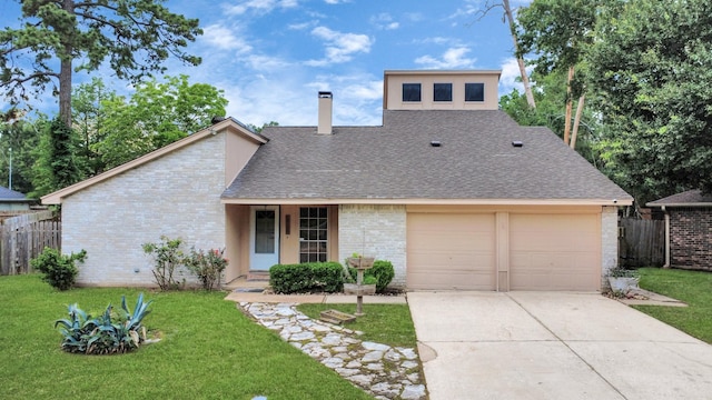 1115 Vang Ct, Crosby, TX 77532 - view of front of house featuring brick siding, a shingled roof, a chimney, driveway, and an attached garage