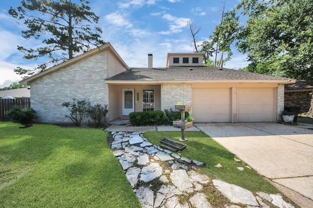 1115 Vang Ct, Crosby, TX 77532 - view of front of home with an attached garage, driveway, stone siding, roof with shingles, and brick siding