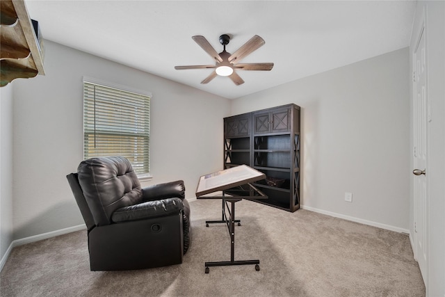 922 Golden Willow Ln, Conroe, TX 77304 - sitting room with a ceiling fan, carpet, and baseboards