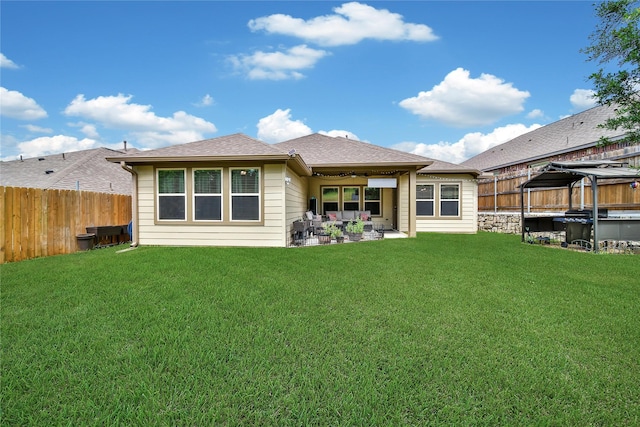 922 Golden Willow Ln, Conroe, TX 77304 - rear view of property with a gazebo, a patio area, a ceiling fan, and a shingled roof