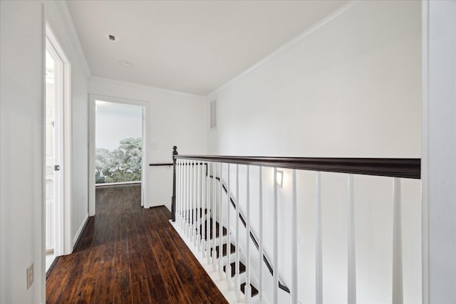 3007 Sackett St, Houston, TX 77098 - corridor with an upstairs landing, crown molding, and wood finished floors