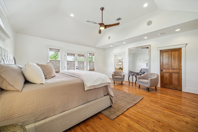 1010 Cortlandt St, Houston, TX 77008 - bedroom with vaulted ceiling, wood finished floors, recessed lighting, and a ceiling fan