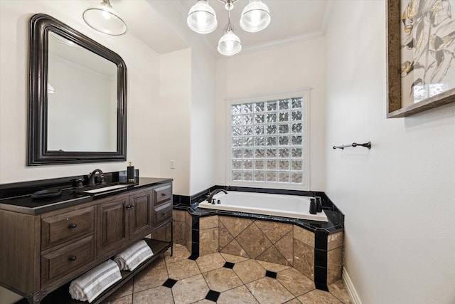 1010 Cortlandt St, Houston, TX 77008 - full bathroom featuring a bath, tile patterned floors, vanity, and ornamental molding
