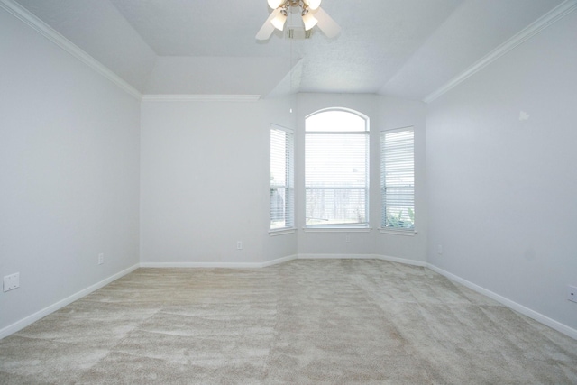 2414 Hannover Valley Ct, Spring, TX 77388 - carpeted empty room with lofted ceiling, ceiling fan, baseboards, and crown molding