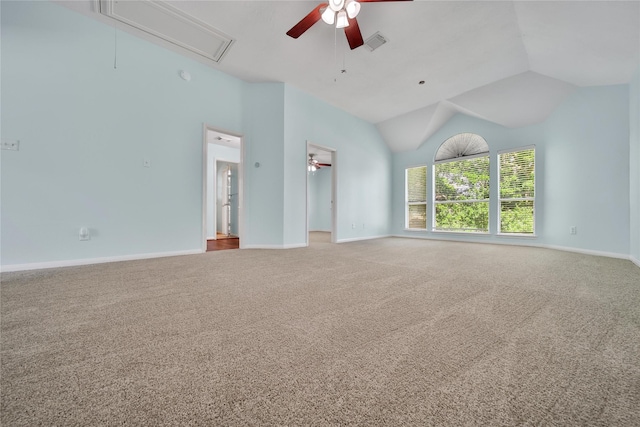 16655 Millridge Ln, Houston, TX 77095 - carpeted spare room with attic access, a ceiling fan, baseboards, and lofted ceiling