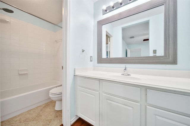 16655 Millridge Ln, Houston, TX 77095 - bathroom featuring toilet, vanity, bathing tub / shower combination, and tile patterned floors